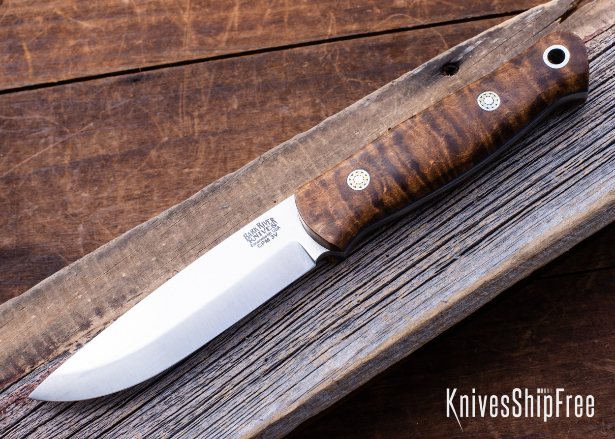 Bark River Knives: Bushcrafter II - CPM 3V - Dark Curly Maple