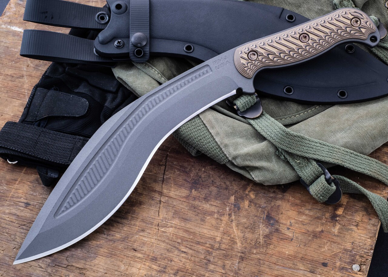 RMJ Tactical: Kukri - Textured Hyena Brown G-10 - 80CrV2