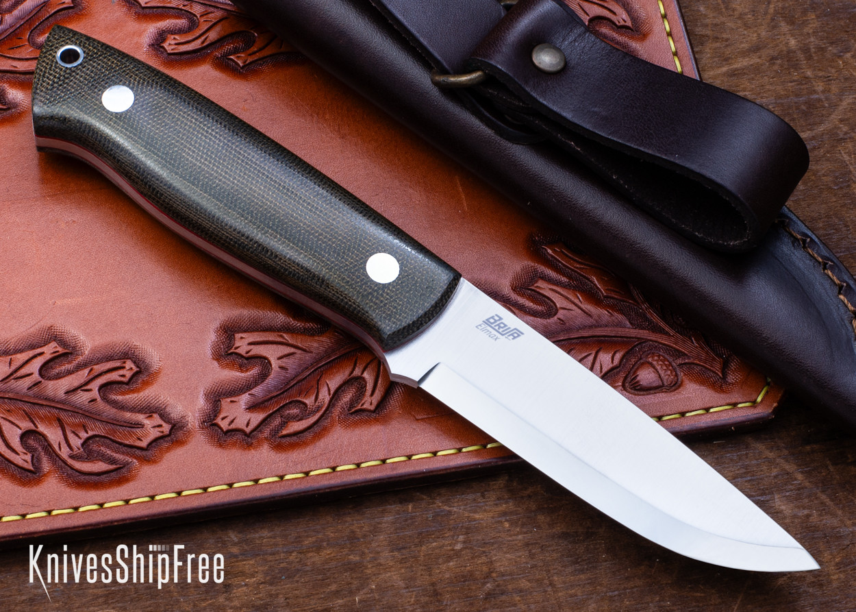 カイラ Brisa Knives: Trapper 95 - Green Canvas Micarta - Red Liners