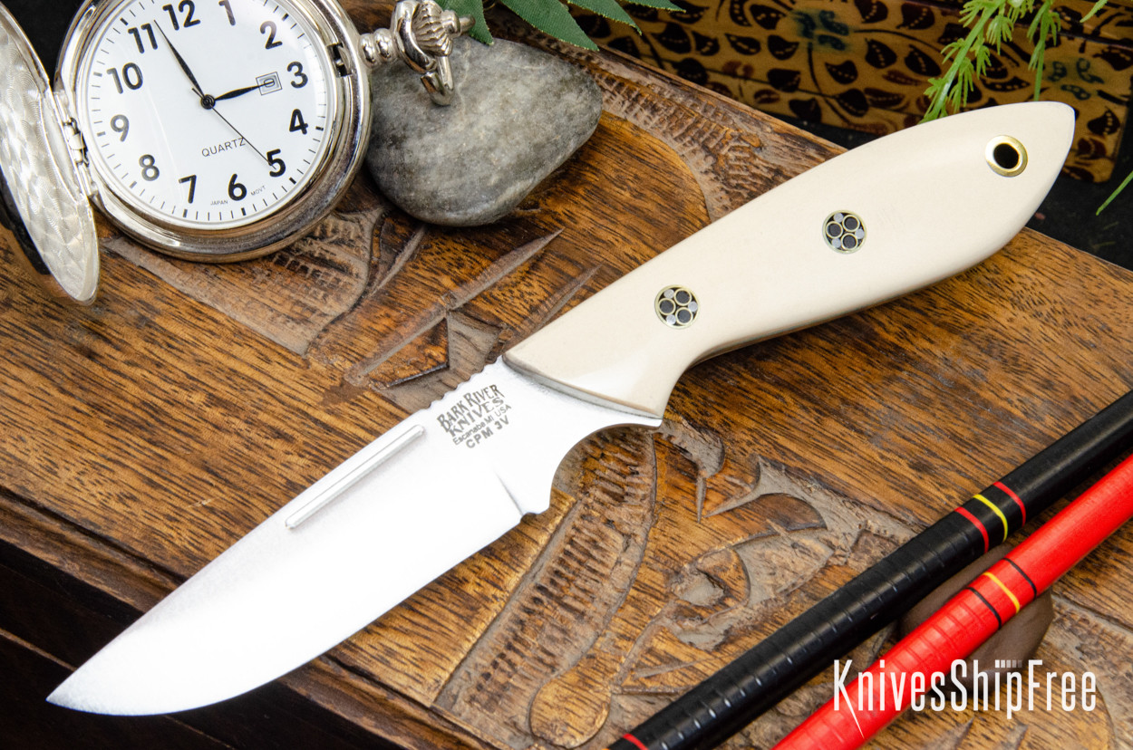 Bark River Knives: Adventurer - CPM 3V - Bone White Micarta - Sea