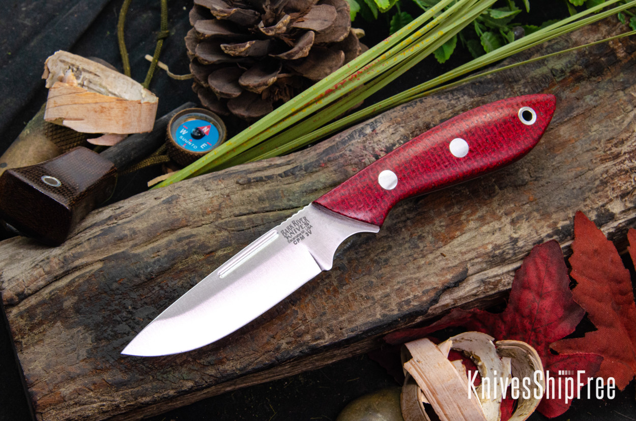 Bark River Knives: Adventurer - CPM 3V - Crimson Burlap Micarta