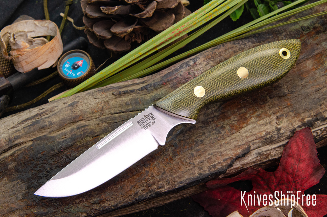 Bark River Knives: Adventurer - CPM 3V - Green Canvas Micarta