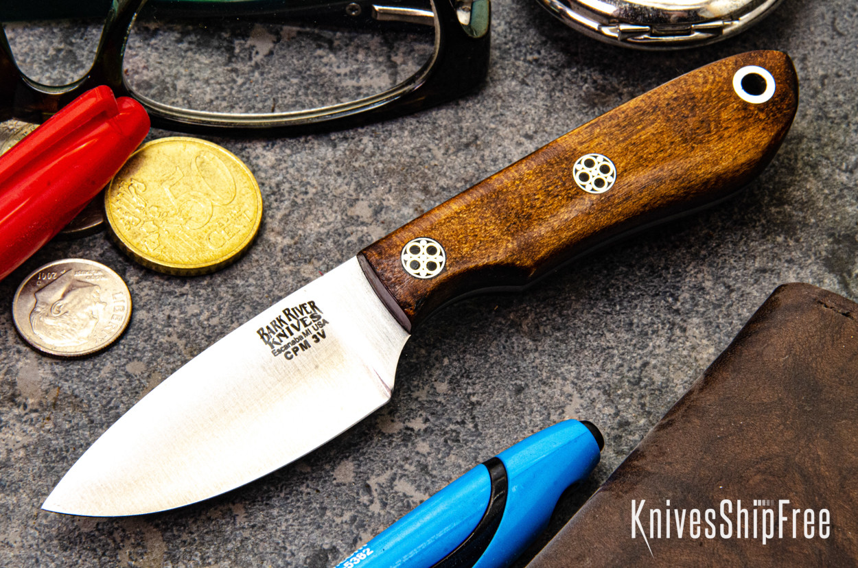 Bark River Knives: PSK - CPM 3V - Dark Curly Maple - Black Liners