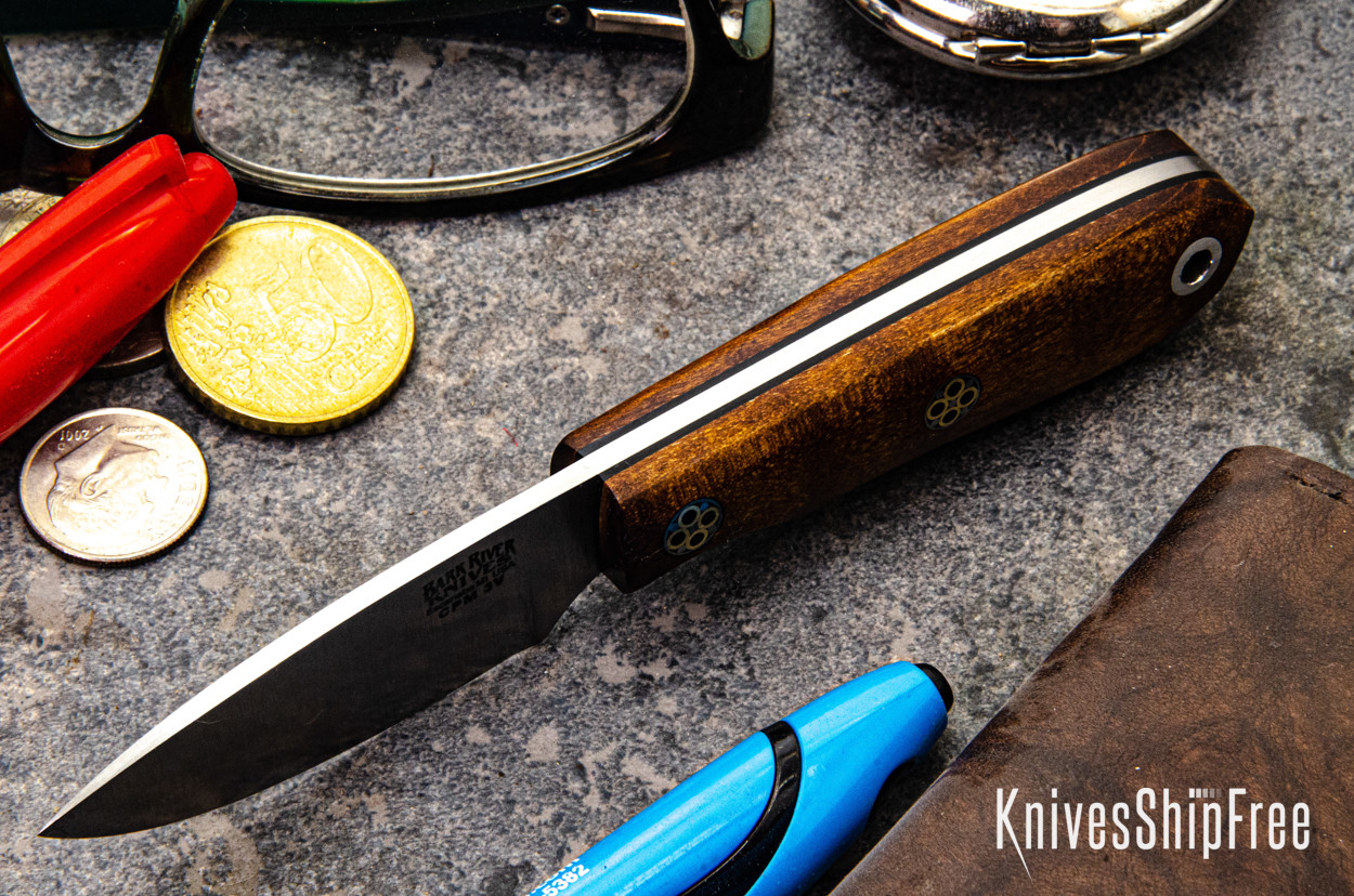 Bark River Knives: PSK - CPM 3V - Dark Curly Maple - Black Liners
