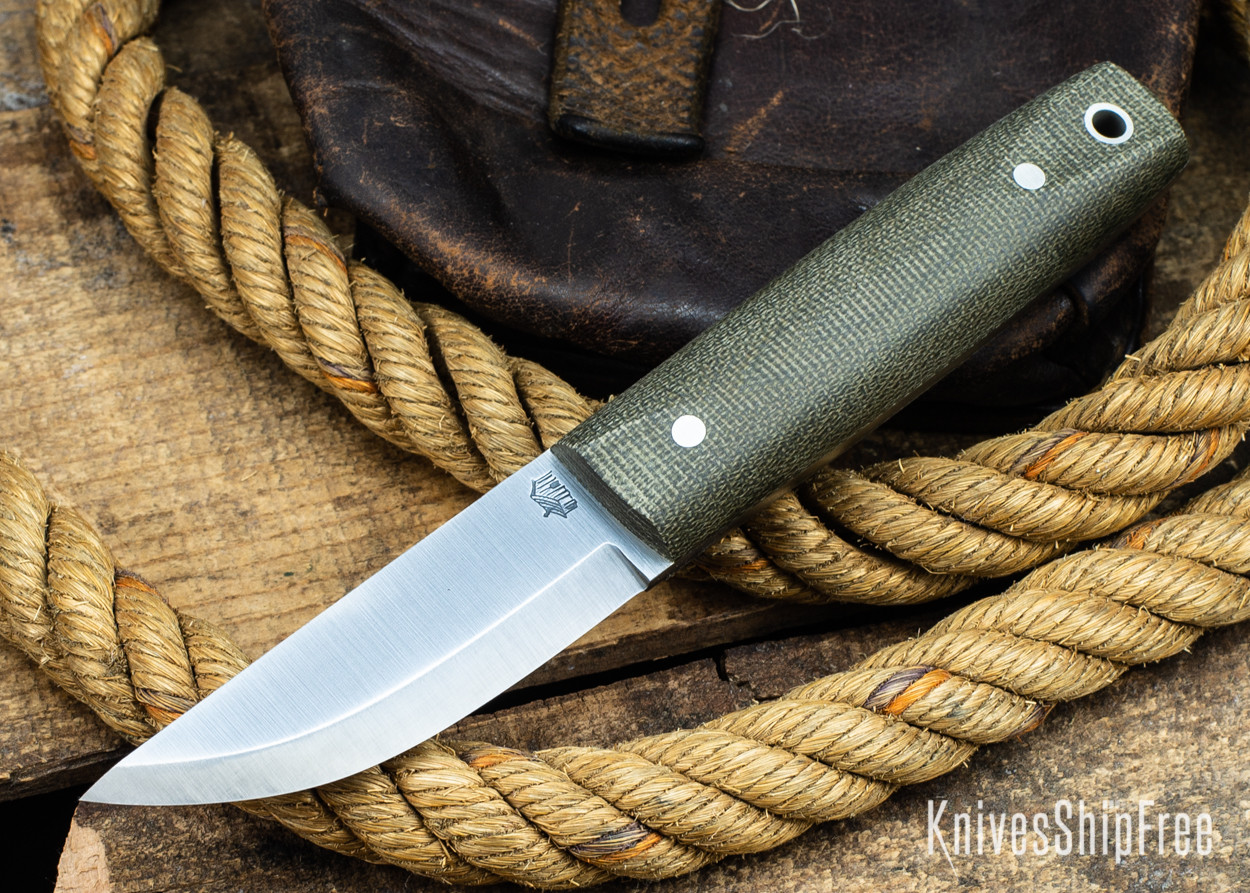 希少　ハードウッドLT オリカラ L.T. Wright Knives: Pronghorn 3V - Scandi - Green Micarta - Polished
