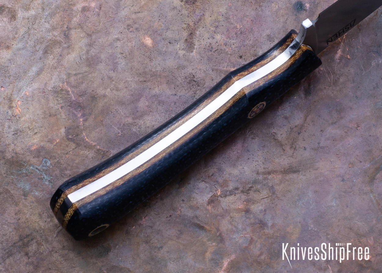 Lishen Knives: Cadet - Midnight Blue Burlap Micarta - Mosaic Pin 