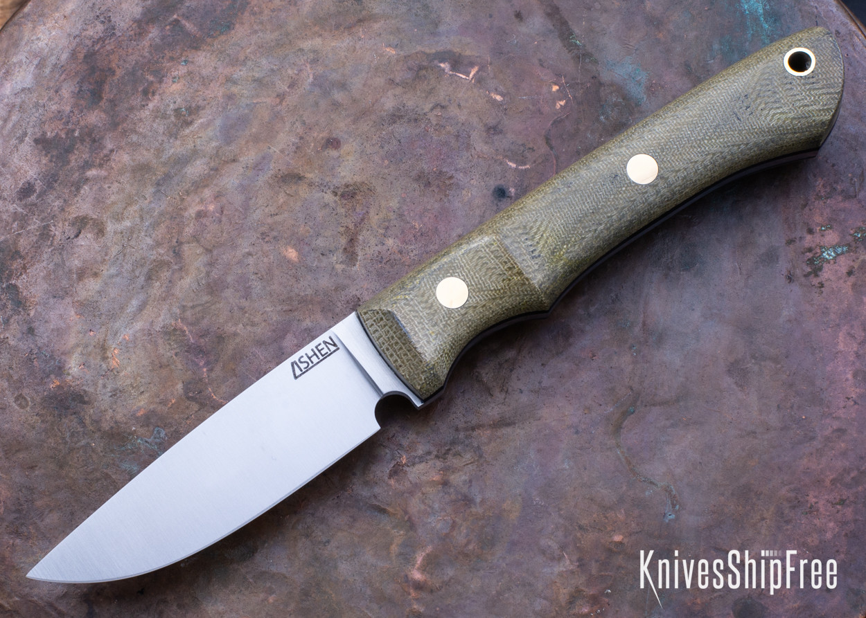 Lishen Knives: Lovecraft Caper - Green Canvas Micarta - Brass Pins