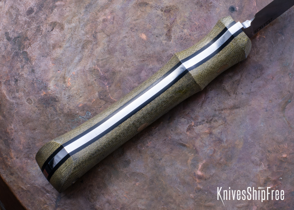 Lishen Knives: Lovecraft Caper - Green Canvas Micarta - Brass Pins