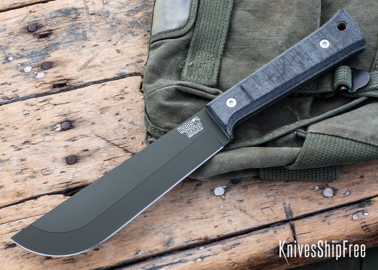 L.T. Wright Knives: Woods Monkey Half/Chete - Black Micarta