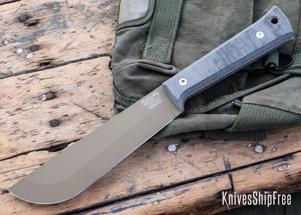 L.T. Wright Knives: Woods Monkey Half/Chete - Black Micarta