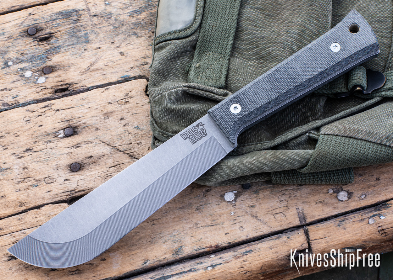 L.T. Wright Knives: Woods Monkey Half/Chete - Black Micarta