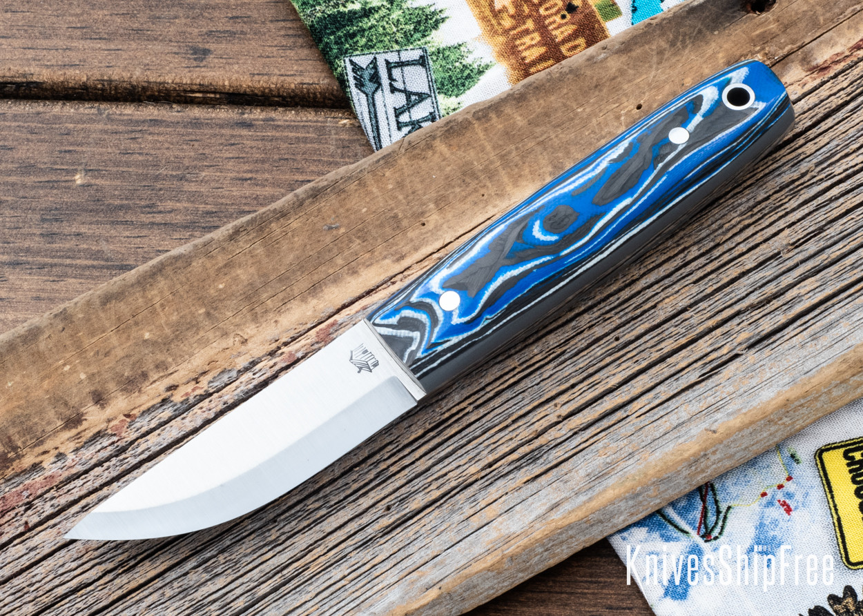 L.T. Wright Knives: Pronghorn - Blue/Black Carbon Fiber - Gray Liners -  Polished - O1 Tool Steel - Scandi Ground
