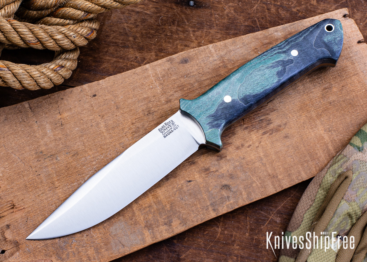 サバかん　custom order Bark River Knives: Red Flag - MagnaCut - Blue & Green Tigertail