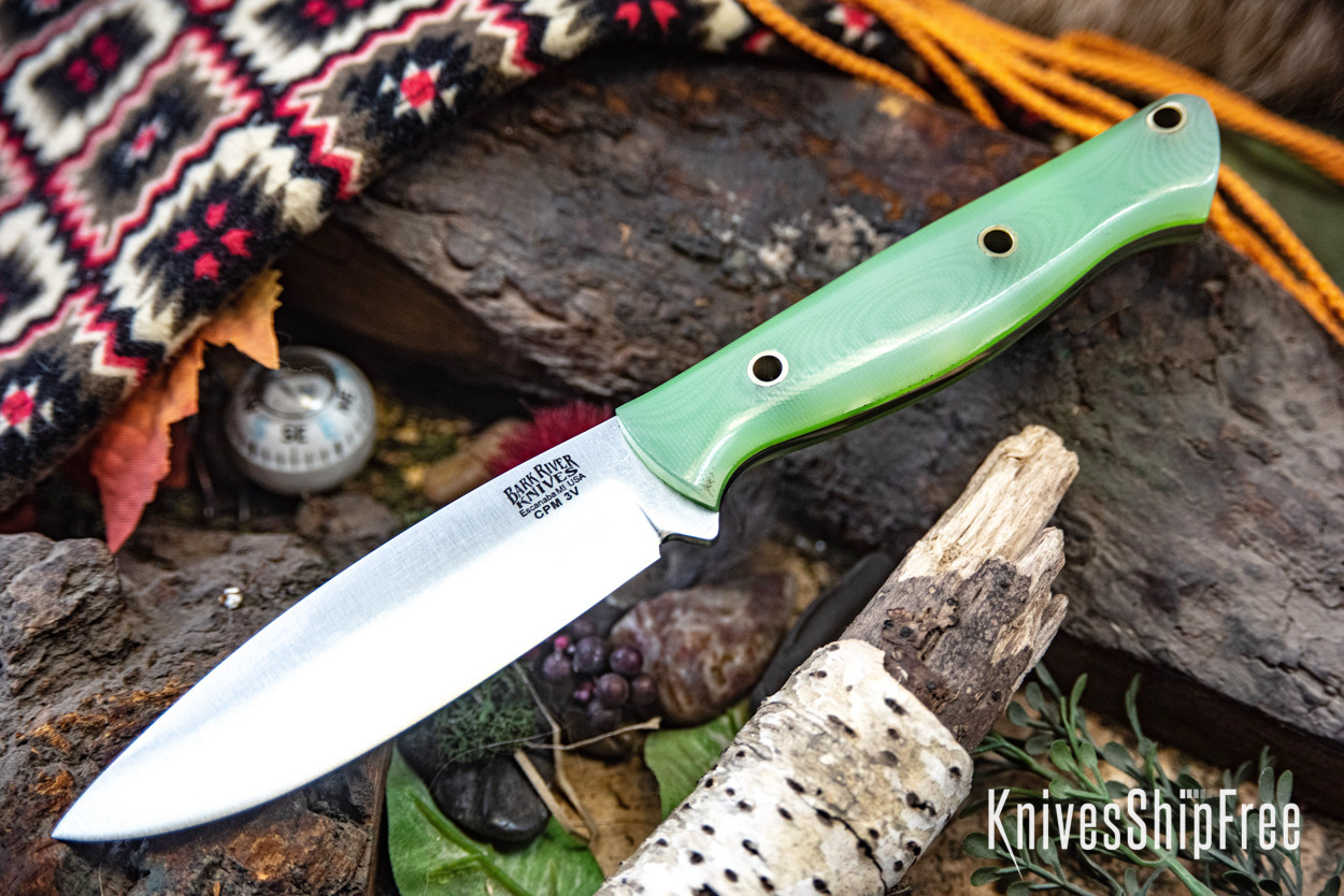 Bark River Knives: UP Gunny 3V - Ghost Green Jade G-10 - GITD