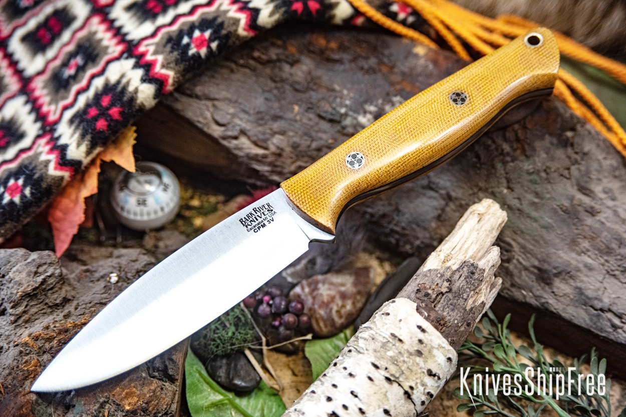 Bark River Knives: UP Gunny 3V - Natural Canvas Micarta - Black
