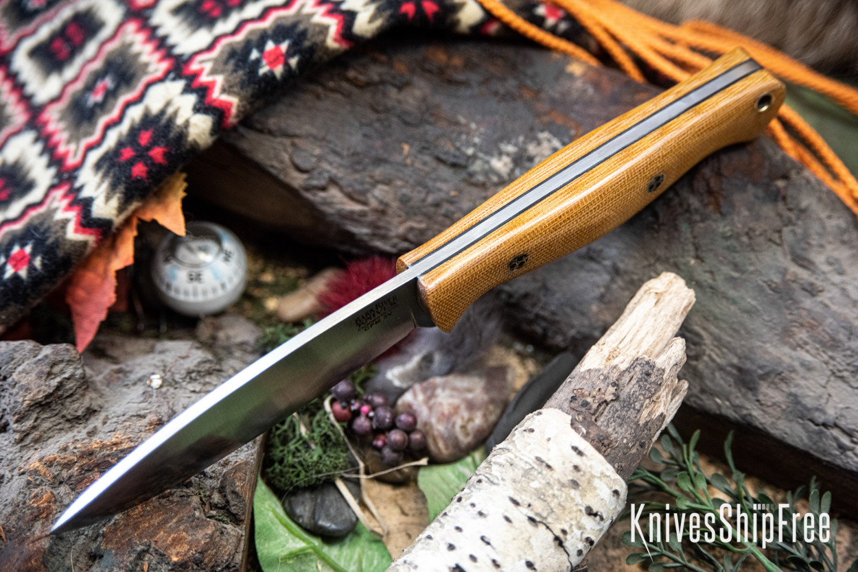 Bark River Knives: UP Gunny 3V - Natural Canvas Micarta - Black