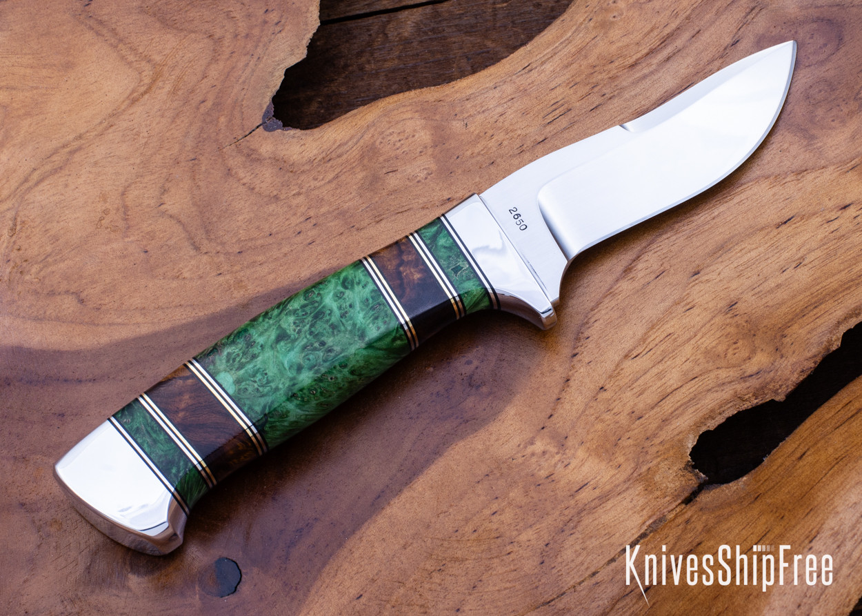 Alan Warren Custom Knives: #2650 Humpback Hunter - Dyed Box Elder