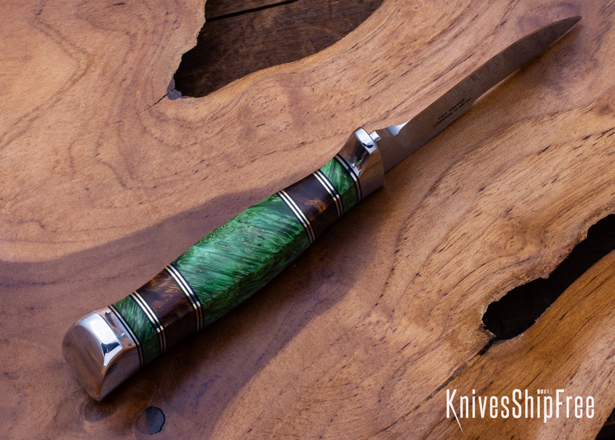 Alan Warren Custom Knives: #2650 Humpback Hunter - Dyed Box Elder