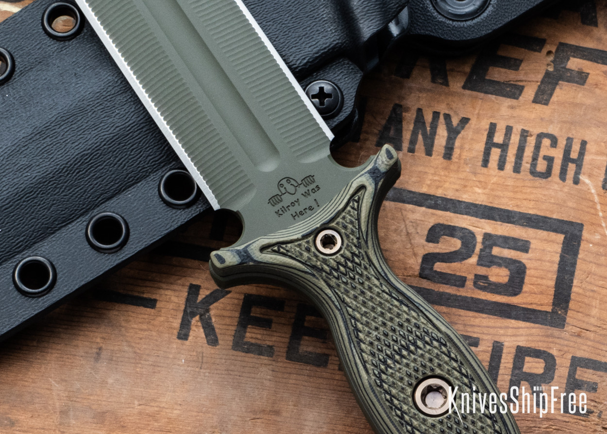 RMJ Tactical: Kilroy - Dirty Olive G-10 - M390 - OD Green Cerakote