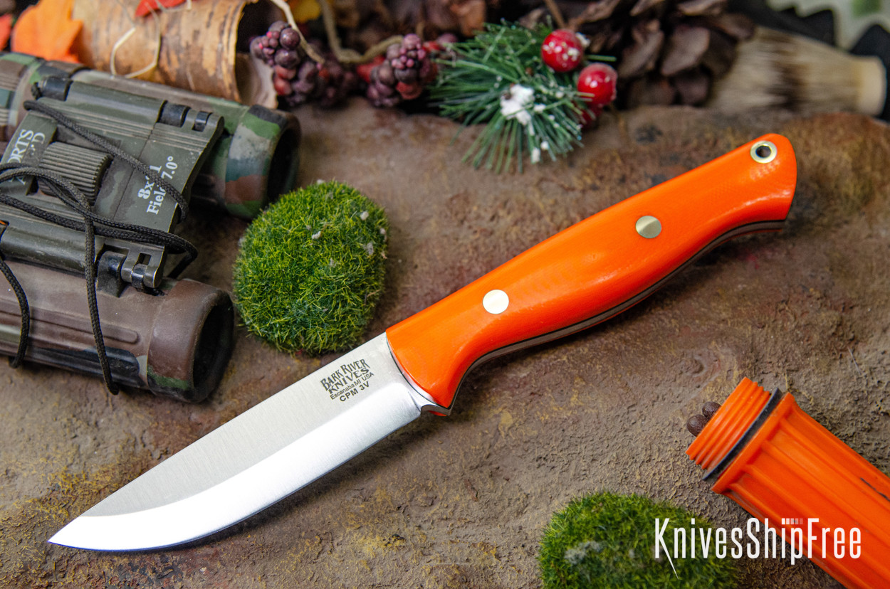 Bark River Knives: Gunny Scandi 3V - Blaze Orange G-10 - Black