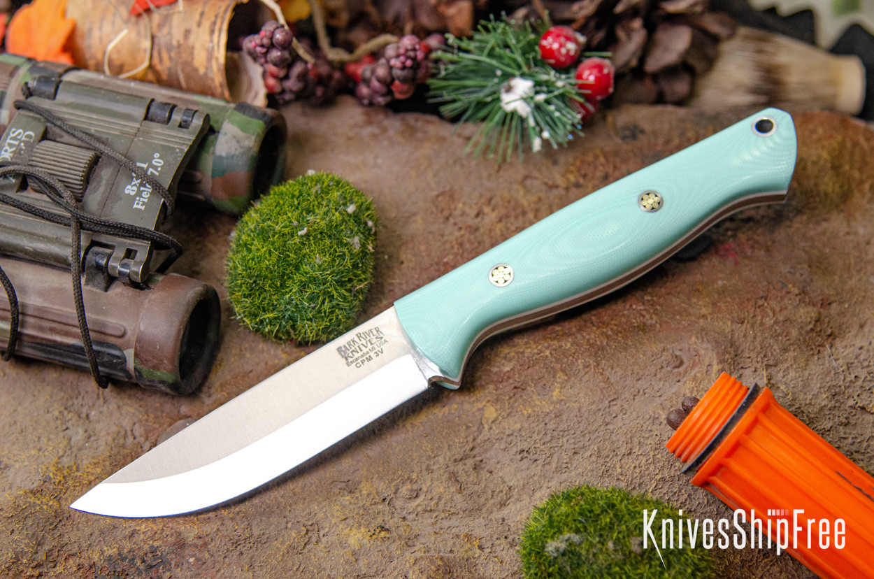 Bark River Knives: Gunny Scandi 3V - Sea Blue G-10 - White Liners