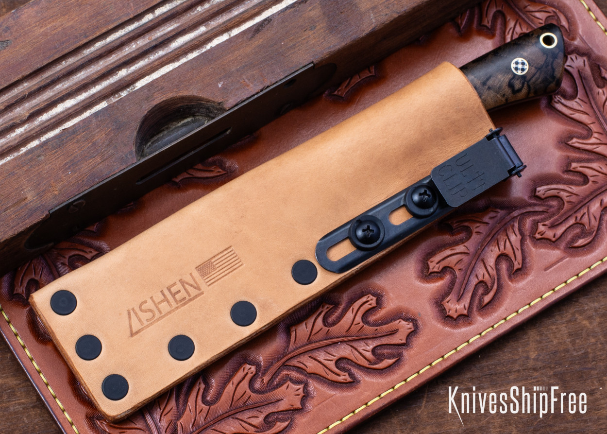 Lishen Knives: Little Canuck - Black Canvas Micarta - Mosaic Pins