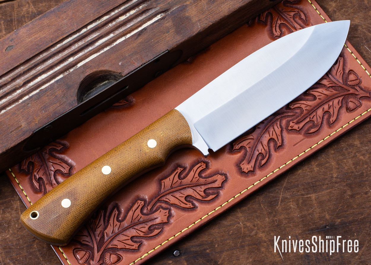 Lishen Knives: Yukon - Natural Canvas Micarta - Matte - Brass Pins