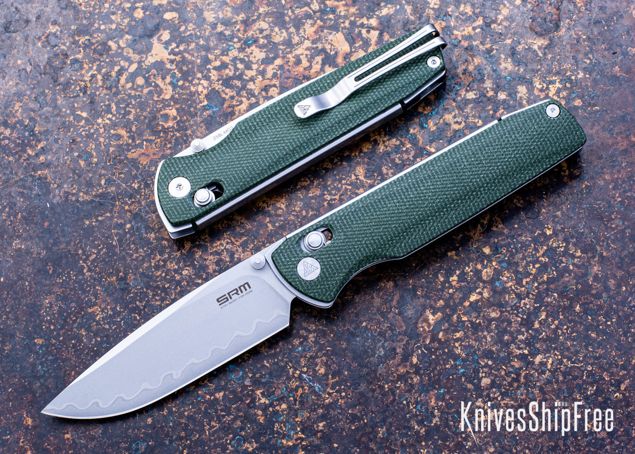 SRM Knives: Terrier 258L-MG2- OD Green Micarta - Bead Blast Drop