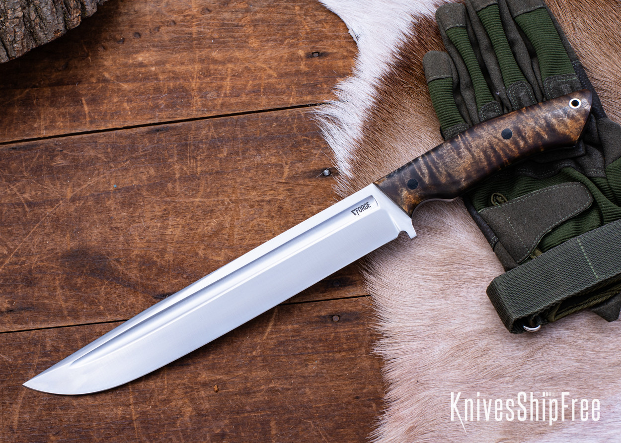 7Forge Knives: Outcast - Dark Curly Oak - Black Liners - Black