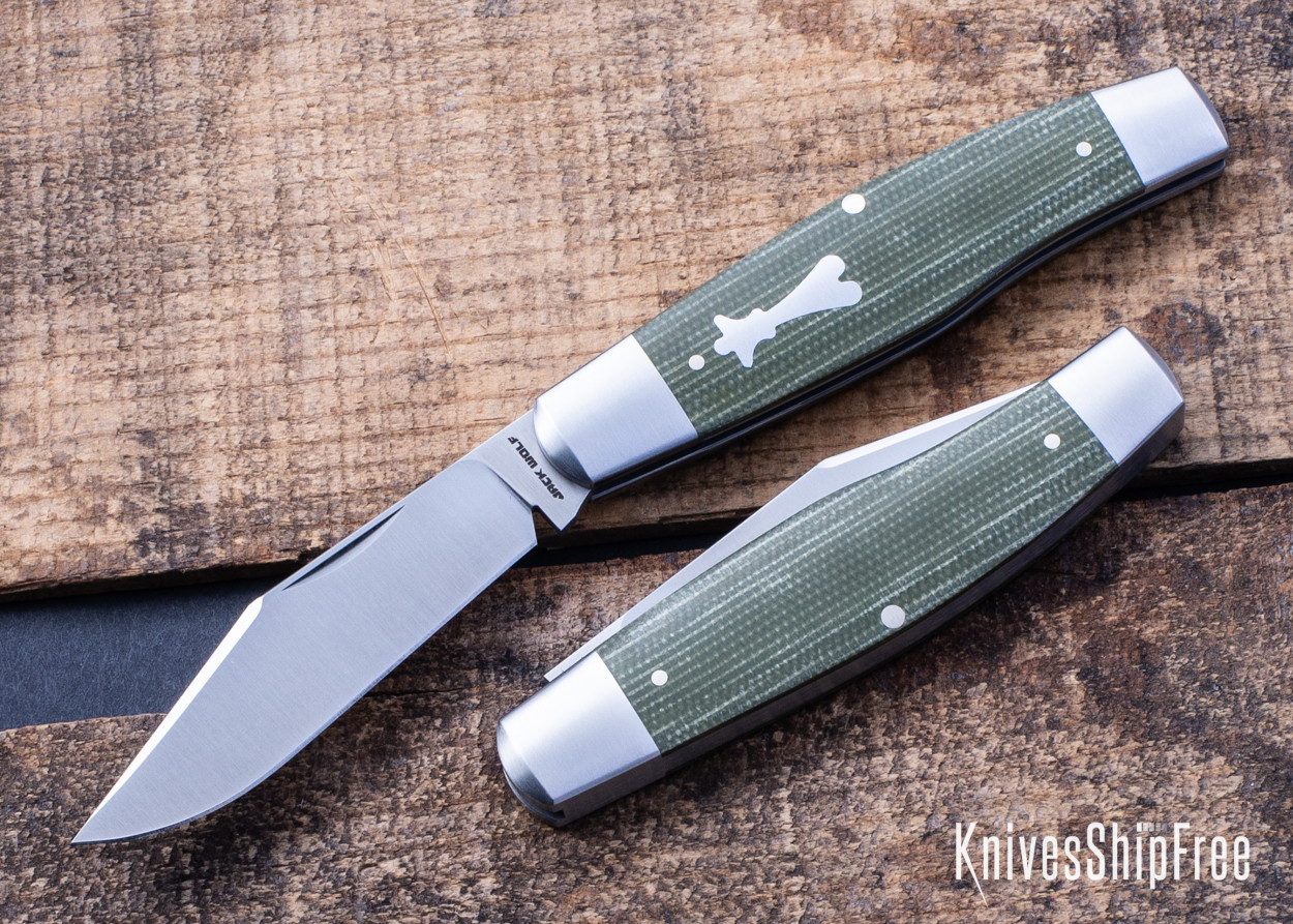 Jack Wolf Knives: Stockman - Green Canvas Micarta - 14C28N