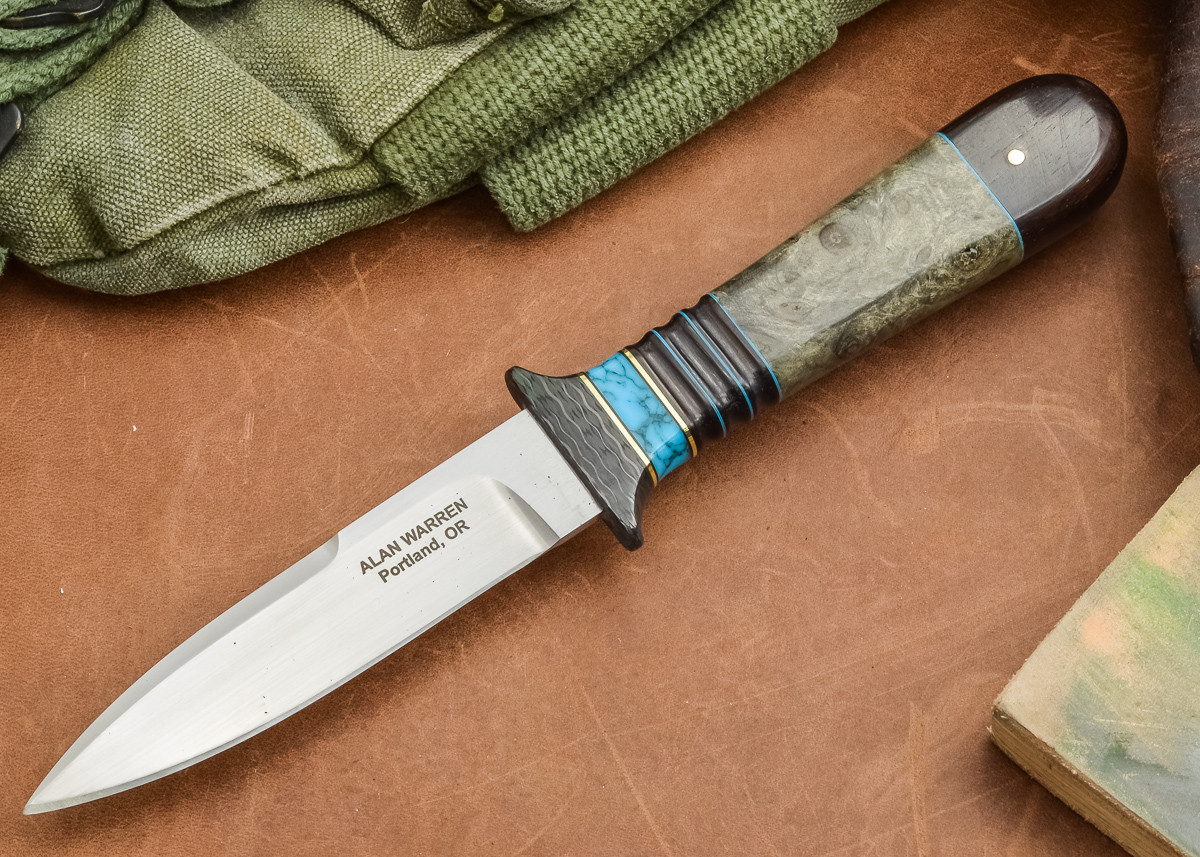 Alan Warren: Custom Boot Knife - Buckeye Burl - Carbon Fiber Guard