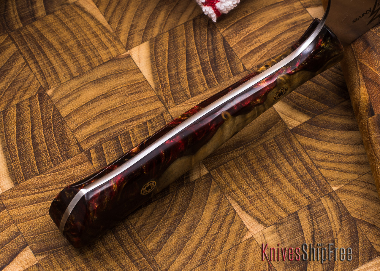 Zoe Crist Knives: Santoku - Red & Black Hybrid Maple Burl - Mosaic
