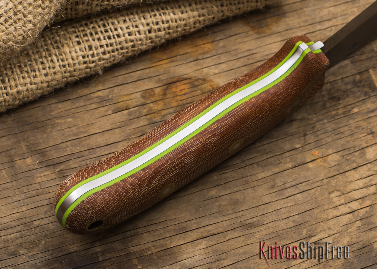 L.T. Wright Knives: JX2 Jessmuk - Natural Canvas Micarta - Green