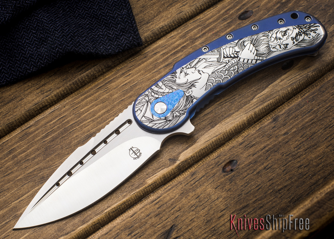 Todd Begg Knives: Custom Bodega - Dragon Lady Engraving - Blue