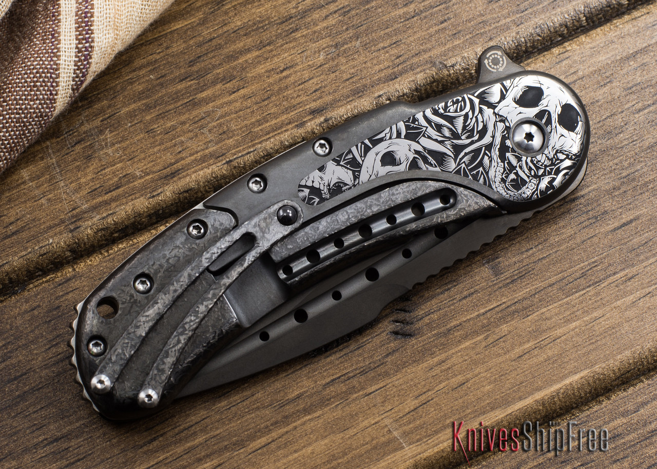 Todd Begg Knives: Custom Bodega - Skull Engraving - Satin Black