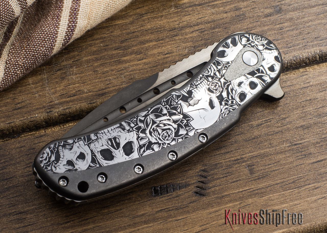 Todd Begg Knives: Custom Bodega - Skull Engraving - Satin Black