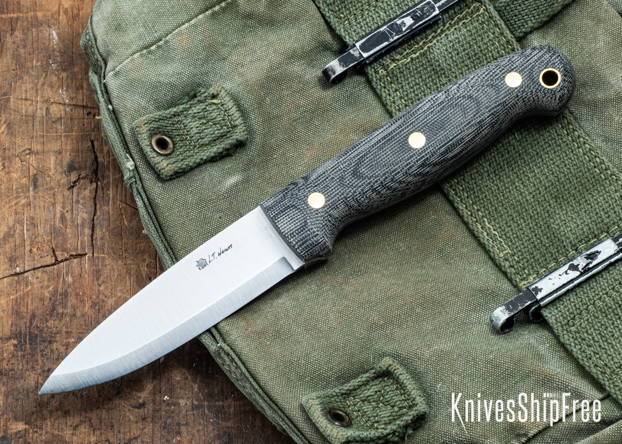 L.T. Wright Knives: GNS - Scandi Grind - Black Canvas Micarta - Matte