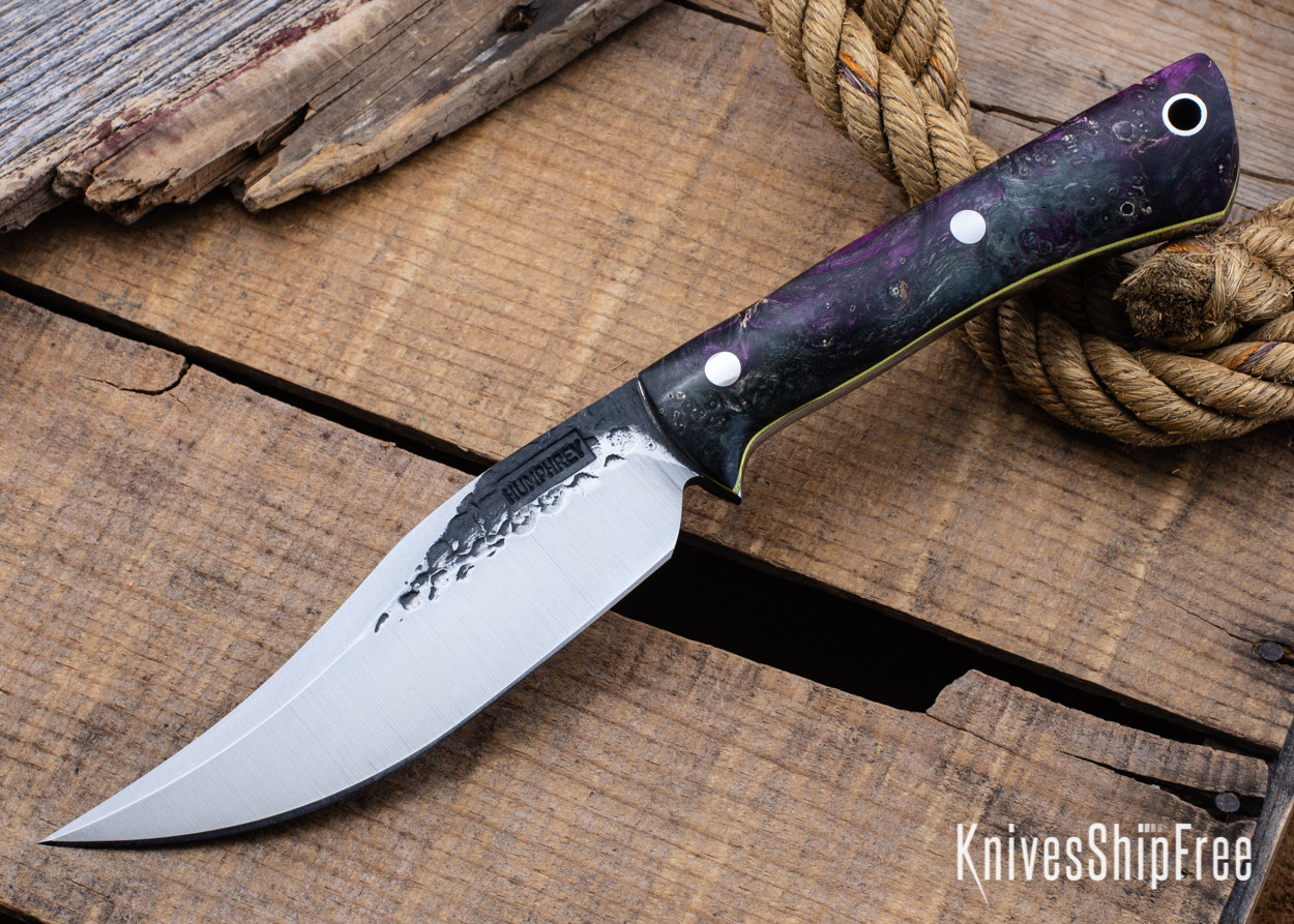 Lon Humphrey Knives MiniGun 52100 Purple & Black Box Elder