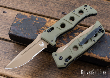 Benchmade Knives: 2750SFE-2 Adamas Auto - Olive Drab G-10 - CPM CruWear - Flat Earth Cerakote - Partially Serrated