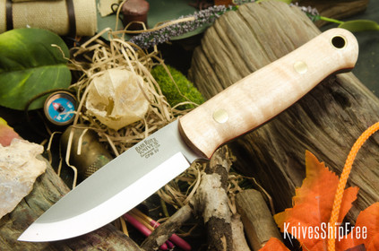 Bark River Knives: Bushcrafter - CPM 3V - Natural Curly Maple - Red Liners - Brass Pins