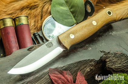 Bark River Knives: Ultralite Bushcrafter - CPM 3V - Natural Canvas Micarta - White Liners - Brass Pins