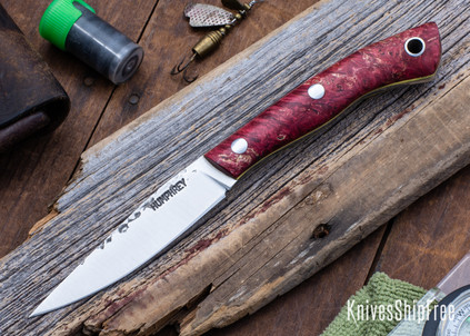 Lon Humphrey Knives: Bird & Trout - Forged AEB-L - Double Dyed Box Elder Burl - Yellow Liners - LH03EH097