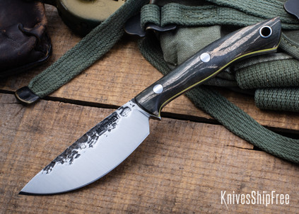 Lon Humphrey Knives: Drop Point Blacktail - Forged 52100 - Storm Maple - Yellow Liners - LH16FH039