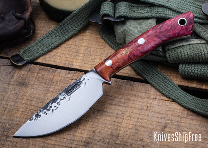 Lon Humphrey Knives: Drop Point Blacktail - Forged 52100 - Double Dyed Box Elder Burl - Red Liners - LH16FH086