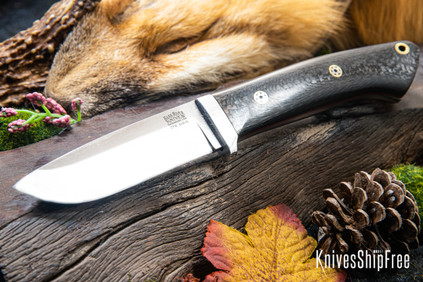 Bark River Knives: Classic Drop Point Hunter - CPM S45VN - Black Carbon Fiber - Cherry Red Liner - Mosaic Pins