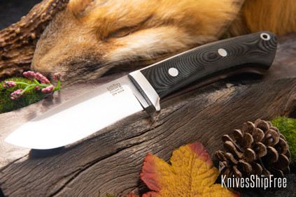 Bark River Knives: Classic Drop Point Hunter - CPM S45VN - Black Linen Micarta - Red Liners