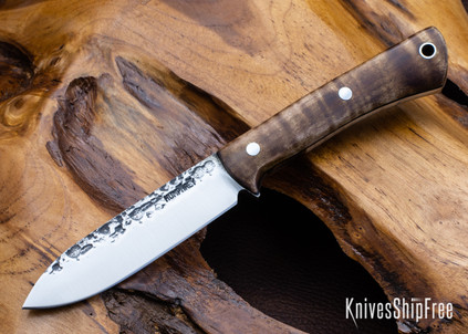Lon Humphrey Knives: Gold Digger - Forged 52100 - Dark Curly Maple - Black Liners - LH23IH032