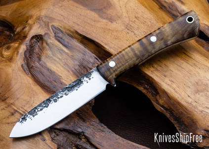 Lon Humphrey Knives: Gold Digger - Forged 52100 - Dark Curly Maple - Black Liners - LH23IH040