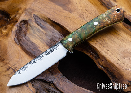 Lon Humphrey Knives: Gold Digger - Forged 52100 - Double Dyed Box Elder Burl - Yellow Liners - LH23IH082