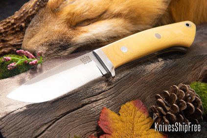 Bark River Knives: Classic Drop Point Hunter - CPM S45VN - Antique Ivory Micarta - Black Liners